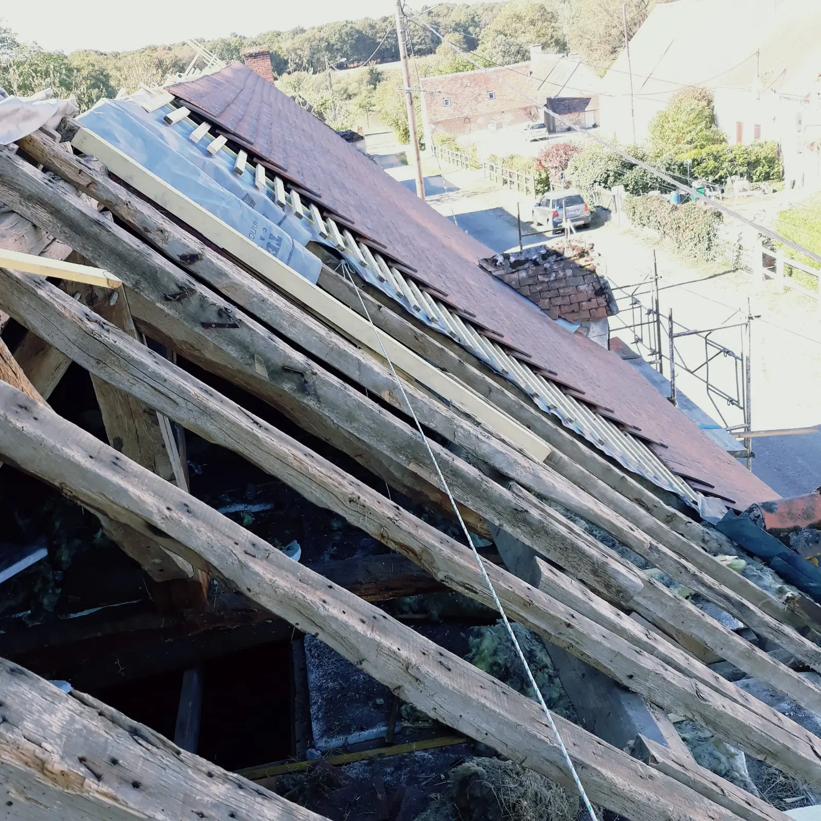 Travaux de charpente et de couverture en cours — Richard Toitures, couvreur à Larçay